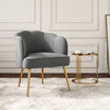 Occasional Velvet Gery Scallop Shell Back Chair Armchair Metal Legs Lounge Sofa