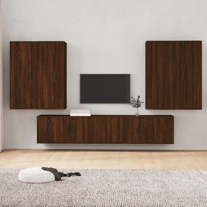 6 Piece TV Cabinet Set Brown Oak Engineered Wood S1R8