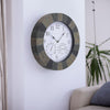 Home Garden Wall Clock with Thermomter Indoor Outdoor Arabic 34cm Slatted Effect