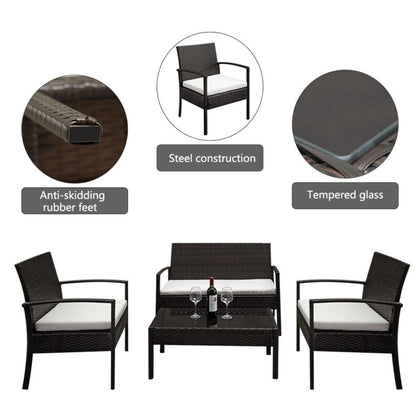 4Pcs Rattan Garden Furniture Set Sofa Patio Outdoor Table Wicker Chairs Brown UK