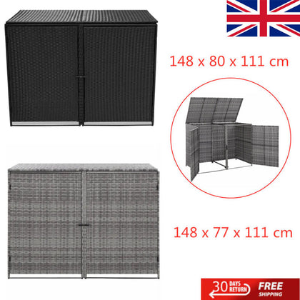 Double Wheelie Bin Shed Garden Hider Box Poly Rattan Anthracite/Black 2 Sizes