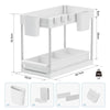 2 Tiers Under Sink Storage Shelf Organizer Rack 4 Hooks and 2 Hanging Cups White