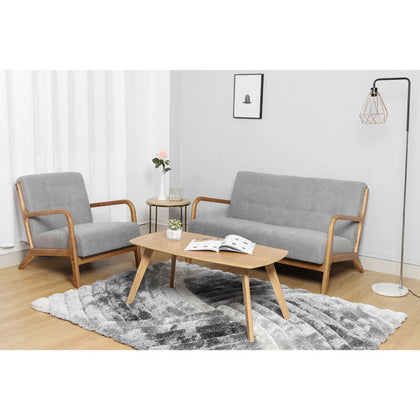 Upholstered Armchair Linen Sofa Couch Wood Frame Chair Matched Table Living Room