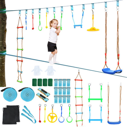 Kids Ninja Obstacle Course Line Slackline 15m Ninja Slackline Kit Hanging 300 KG