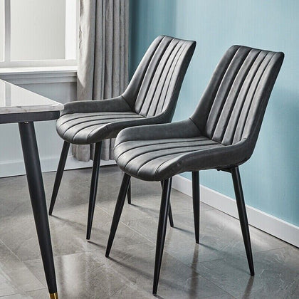 2X Dining Chairs PU Padded Dining Room Kitchen Chair Set Family