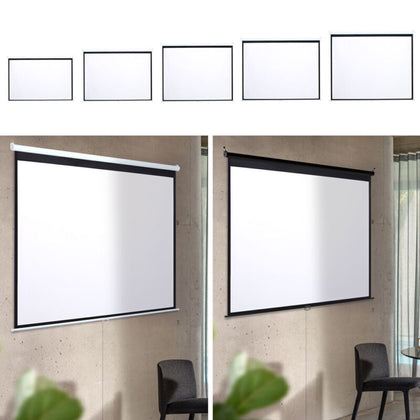 Projector Screen Manual Pull Down Wall Mounted Matt White Home Cinema 60-120''
