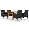 5 Piece Garden Dining Set with Cushions Poly Rattan Black Q2K5