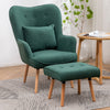 Velvet Upholstered Armchair with Footstool Cushion Retro Wing Back Sofa Chair