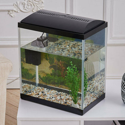 22L Glass Aquarium Fish Tank LED Lighting Starter Kit Set Pump Net Plant Stones