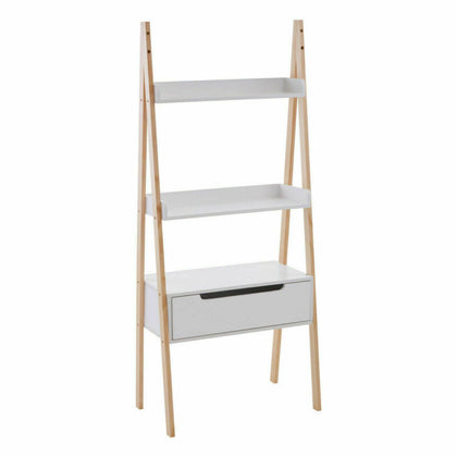 3 Tiers Shelf Ladder Storage Shelf Unit Bookcase Rack 1 Drawer Pine Wood White
