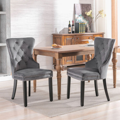 2x Upholstered Dining Chairs Set With Solid Wooden Legs for Dining Room Kitchen