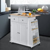 Kitchen Island Rolling Storage Cabinet Trolley Cart Adjustable Shelves 2 Drawers