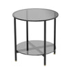Round End Table Tempered Glass Round Side Table with Black Metal Frame Balcony