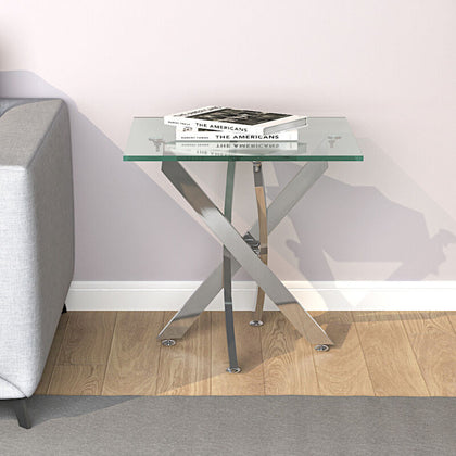 Sofa Side Table Glass Top Coffee End Tables With Cross 4 Legs Living Room Office