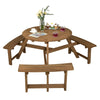 6-person Round Wooden Picnic Table Outdoor Dining Table Bench with Umbrella Hole