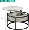 Round Coffee Table Beige Lift Up Top Magazine Storage Box Black Metal Frame