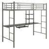 3.5FT Twin Metal Loft Bed Frame High Sleeper Bunk Bed W/ Desk & Storage Shelves