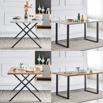 Wood Dining Table Set no w/6 Faux Leather Chairs Seat Kitchen Home Furniture