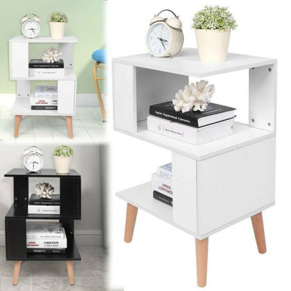 2 Tier Wooden Coffee Table Side End Nightstand Bedside Storage Shelf Living Room