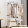 Floor Stand Coat Rack Garment Rail Clothes Drying Hanging Double Bar Shelf Wheel