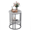 Retro Round Marble Side Table High Low Two-layer Shelf Storage Living Room Deco