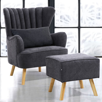 Modern Fabric Tub Chair Armchair Lounge Upholstered Single Sofa With Foot Stool