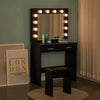 Black LED Dressing Table Set Makeup Desk Dresser Large Mirror Stool 2 Drawers