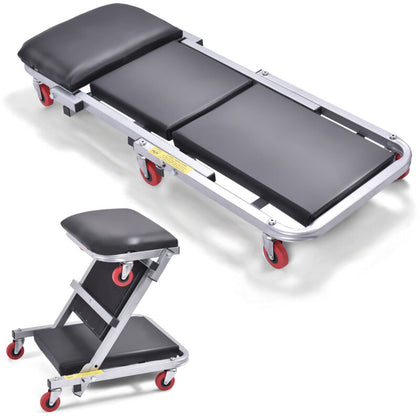 Foldable Under Car Creeper 2 In 1 Mechanic Trolley Stool Garage Work W/ Headrest