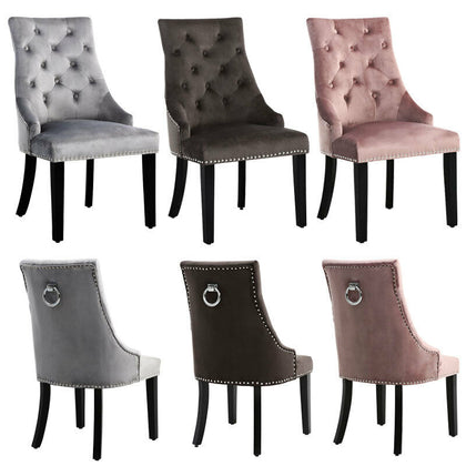 Set of 2/4 Velvet Accent Dining Chairs Tufted Studded Chair Kitchen Dining Room