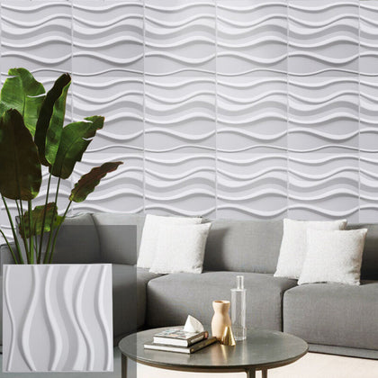 Matt White 3D Tile Wave Style Ceiling Panel Wall Panels Cladding Board Wallpaper