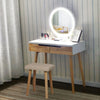 Dressing Table Set with 3-Mode LED Light Mirror Stool Vanity Wood Makeup Desk