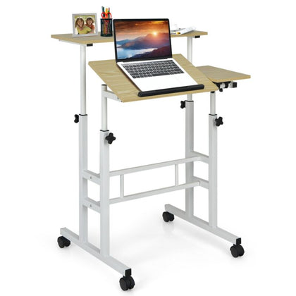 Mobile Standing Desk Height Adjustable PC Laptop Table wIith Flip-over Desktop