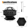 Hexagon Patio Fire Pit Charcoal Log Burning Metal Fire Bowl with Fire Poker
