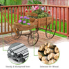 Wood Wagon Flower Planter Outdoor Decorative Pot Stand W/ Wheels & 2 Sections