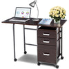 Folding Computer Desk Wheeled PC Laptop Table Writing Workstation with 3 Drawers