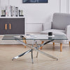 Rectangle Glass Coffee Table Modern Living Room Furniture Top Glass w Chrome Leg