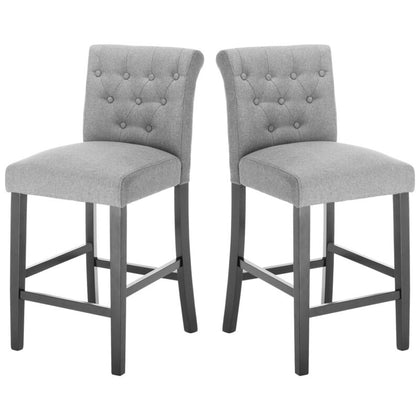 2x Bar Stools Kitchen Linen Padded Pub Barstool w/ Wood Legs Footrest High Chair
