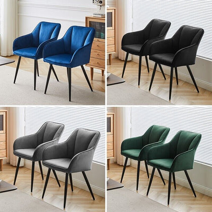 2x Dining Chairs Set Velvet Padded Seat Metal Legs Dining Room Furniture Chair
