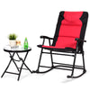 3 PCS Garden Bistro Set Rocking Padded Folding Chairs Round Glass Coffee Table