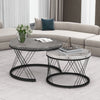 Round Coffee Table Set of 2 Side End Table Nesting Tables with Metal Frame BT