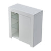 White Side End Table Wood Storage High Gloss Cabinet With LED Glass Living Room