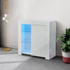 White Side End Table Wood Storage High Gloss Cabinet With LED Glass Living Room