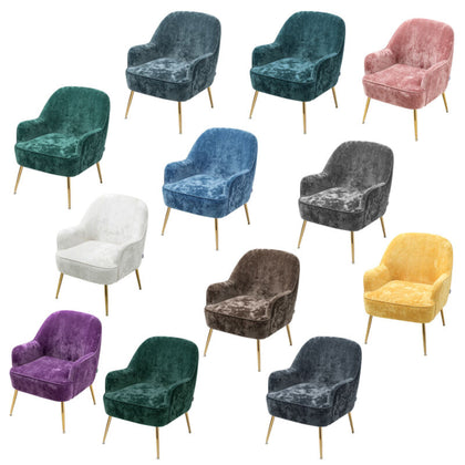 Upholstered Armchair Nordic Crushed Velvet Single Sofa Chair Golden Metal Leg