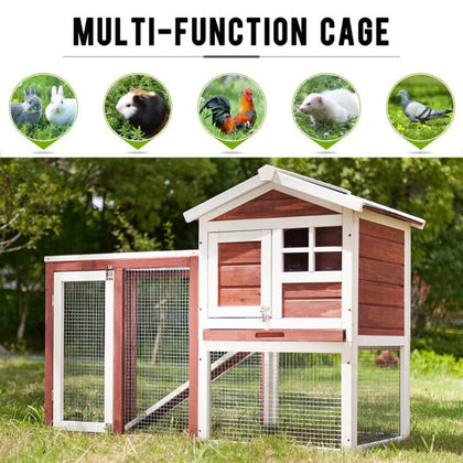 Rabbit Bunny Hutch Cage House Guinea Pig Hutch Hide/Run with Linoleum Roof 2-Tie
