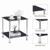2pcs Square Black Tempered Glass Side End Table Bedside Table with Storage Shelf