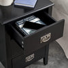 Black Bedside Table Tall Wooden Legs 3 Storage Drawers Silver Metal Drop Handles