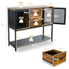 Industrial Buffet Sideboard Accent Console Table w/ 2 Mesh Cabinets 2 Drawers