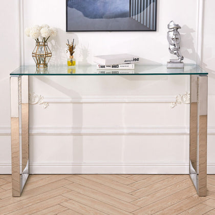 Modern Glass Slim Corner Side Console Table for Living Room Kitchen Narrow Space