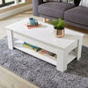 White Wooden Coffee Table With Lift Up Top Storage Area and Magazine Shelf