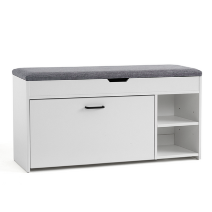 Mondeer Shoe Bench Shoe Cabinet with Seat Storage and Flip-up Drawer White Grey